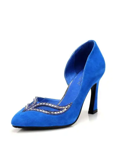 蓝色羊猄假面水钻狐狸性感高跟鞋