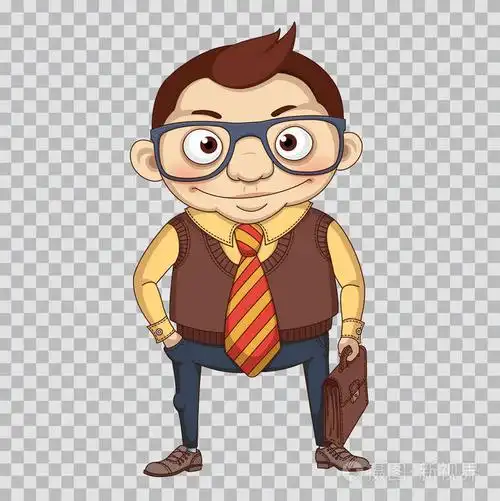 时尚的卡通商人带皮公文包.业务特性.办公室经理西装革履的男子