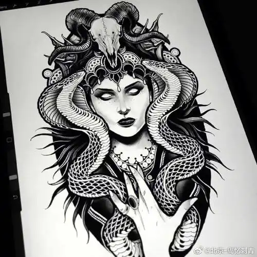 纹身图案分享酷炫暗黑哥特风纹身#纹身分享##纹身设计##暗黑纹身手稿