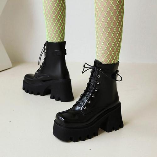 秋冬松糕厚底高跟系带马丁靴女英伦风春秋单靴小个子增高女生短靴