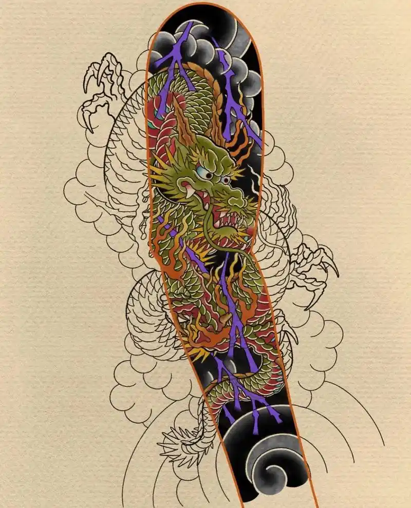 龙花臂#纹身设计 #纹身师日常 #日式老传统 #纹身图案手稿 #刺青
