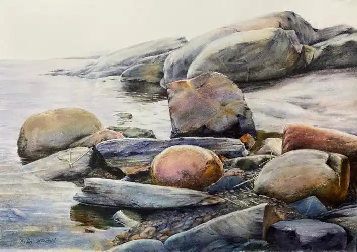 水彩画海边一角