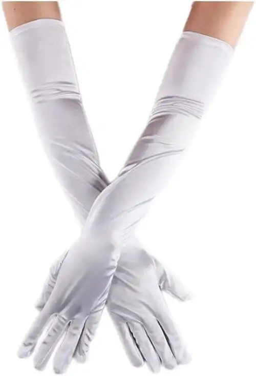 女式 20 年代缎面长手套新娘婚礼手套圣诞节生日复古晚会歌剧派对角色