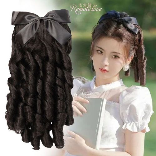 远方情复古公主罗马卷蝴蝶结发梳假发马尾女民国风宫廷卷发t1441
