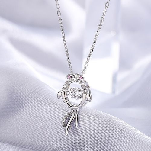 臻弗999银金鱼项链女小众设计ins冷淡风美人鱼跳动的心项饰 白色