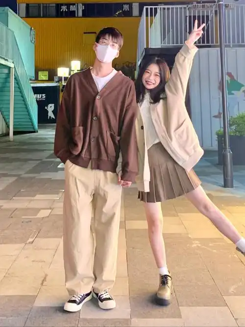 情侣穿搭158178日系咖色07甜蜜开衫外套