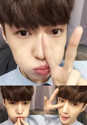 张艺兴嘟嘴作剪刀手卖萌自拍