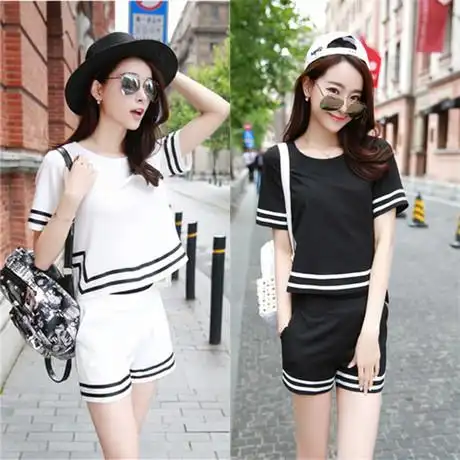 夏天衣服大码女装韩版两件套宽松显瘦短袖搭配短裤时尚姐妹套装潮