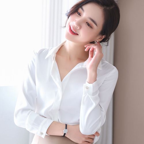 白色衬衫女韩版春秋长袖职业西装打底内搭衬衣设计感小众轻熟外穿