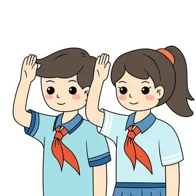 男孩女孩小学生少先队员光荣敬礼