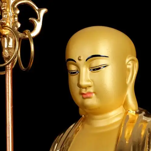 圆通佛具地藏王佛像纯铜贴金九华山地藏王菩萨摆件 供奉 娑婆三圣