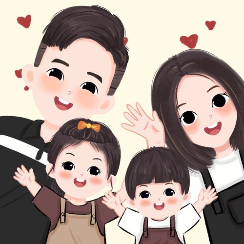 一家四口兔年新手绘头像卡通全家福亲子定制三人合照漫画微信约稿