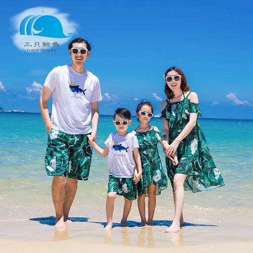 新品三只鲸鱼特价一家三口四口全家装母女亲子沙滩裙