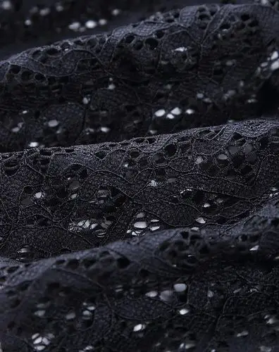 黑色蕾丝镂空拼接黑边长袖上衣