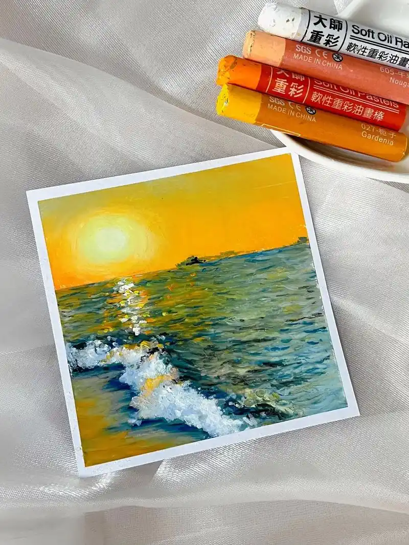 油画棒教程海 含步骤.#油画棒 #油画入门教程 #跟着抖音学 - 抖音