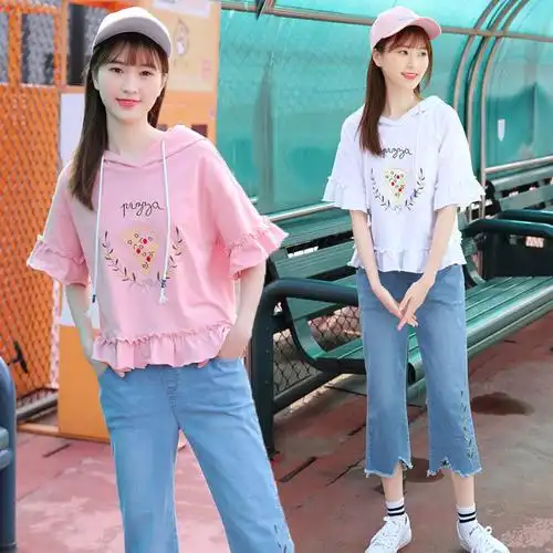 一折学生套装女 初中生_夏装女套装两件套高中初中学生14岁15大童16