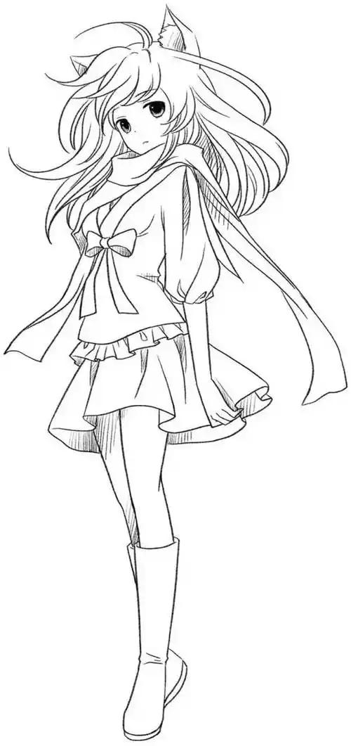动漫少女素描线稿