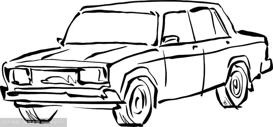 黑白手绘汽车上的白色背景