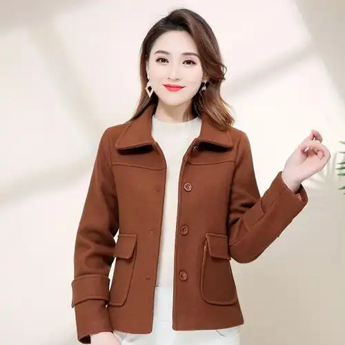 欧美速卖通小个子毛呢外套女短款2021韩版休闲气质短外套女呢子潮