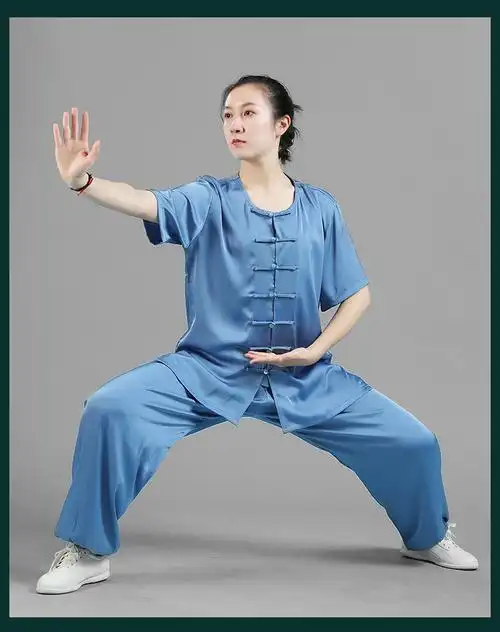 夏季薄款醋酸短袖太极服女装新款太极拳练功服女上衣单件太极t恤典雅