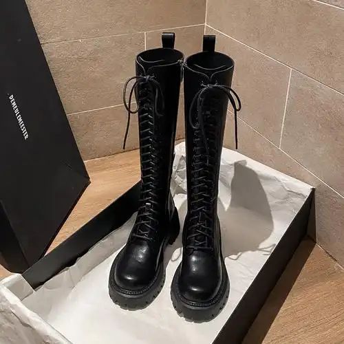 妙侣高筒靴女靴靴子2020秋冬新款长靴百搭显瘦马丁靴