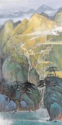 管旺林山水画,其作品不拘陈法,富有新意,自然天成.