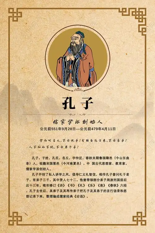 纸质中国风名人名家孔子简介海报这是一张关于名人简介海报设计图片