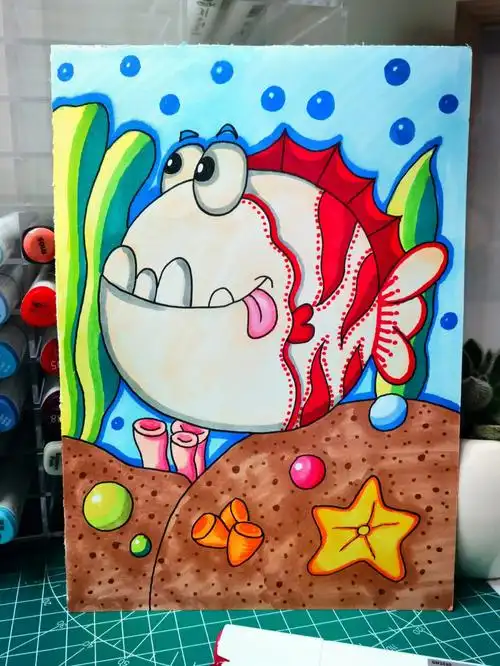 儿童马克笔手绘鱼海洋海底世界简笔画