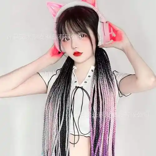 脏辫假发高马尾嘻哈双马尾脏脏辫彩色渐变编发神器绑带式麻花长辫