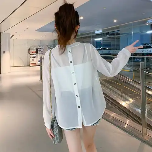 夏天外套小披肩雪纺开衫防晒衣女新款宽松空调服外搭薄韩版潮图片