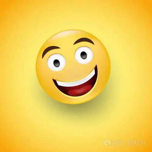 微笑的脸表情与微笑的眼睛在黄色背景-笑脸显示真正的幸福感插画-正版