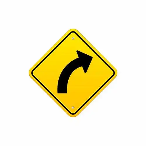 黄色交通标志转弯右转弯指示标志牌png图片免抠矢量素材 - 设计盒子