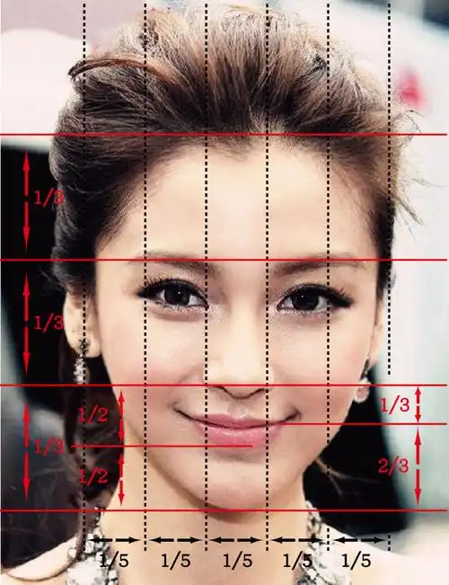 以三庭五眼的比例来说,女艺人angelababy的比例算是很不错的了.