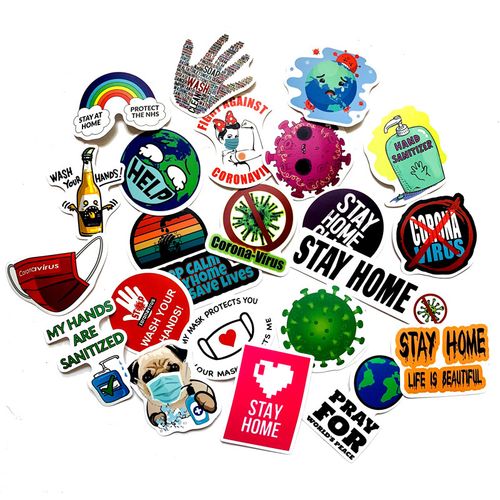 50张卡通防疫情安全自我防护贴纸水杯头盔笔记本手机防水汽车贴纸