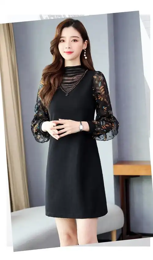 2021春款新款女装长袖连衣裙高端洋气显瘦遮肚子a型裙子中长款 - 17网