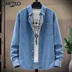 卡帝乐鳄鱼 长袖衬衫男士牛仔外套男冬季休闲衬衣男厚款上衣服 深蓝色