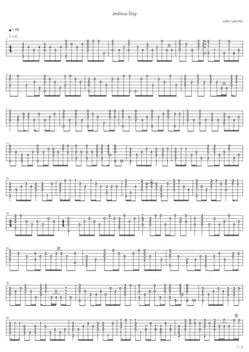 johnlennonjealousguy吉他谱