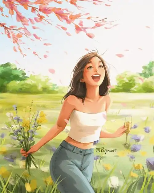 10款治愈温暖色系的女生插画