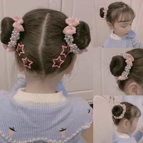 亲子款儿童丸子头发饰不伤发蝴蝶结珍珠发圈小女孩饰品儿童发饰女