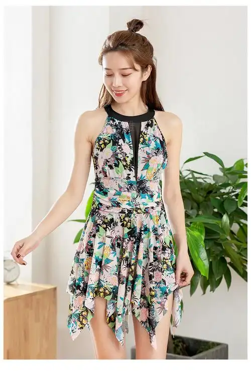 连体游泳衣女士特价印花遮肚裙式泳衣泳装厂家直销898980