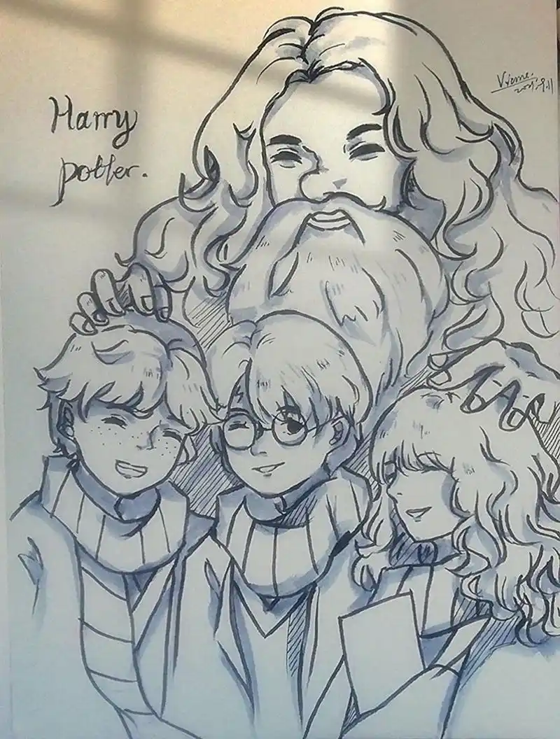 哈利波特系列手绘——三人组 海格 哈利波特系列快结束了,请大家提个