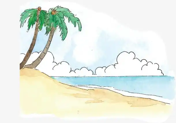 手绘美丽夏天海边