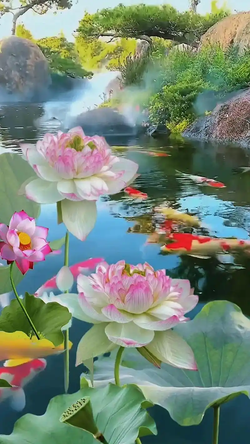 因为荷花代表着高洁,和美;鲤鱼代表着连年有余.两者的结合寓意 - 抖音