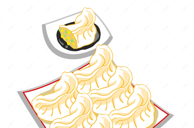 一方盘饺子手绘插画