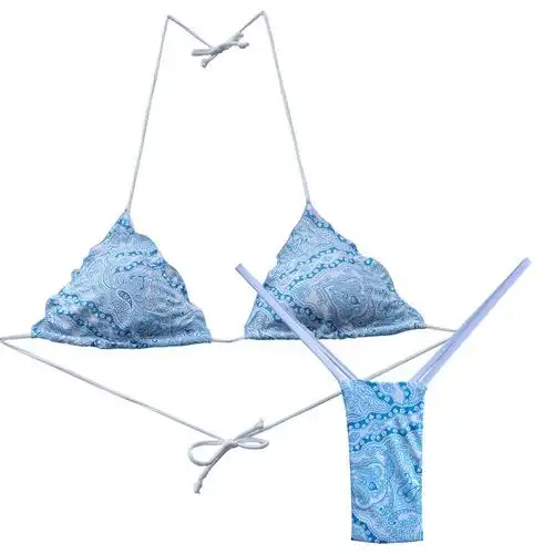新款青姿花女三角比基尼泳装带胸垫小胸超级性感聚拢荷叶边泳衣海