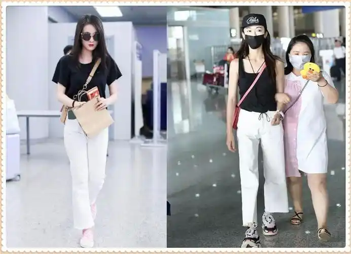 可没想到和张雪迎对比后,才看到差距,两人官方身高可都有165,但是同穿