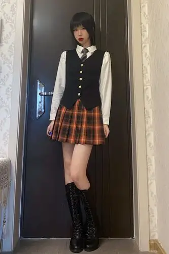 任风眠秋冬薄绒加绒中跟jk骑士长靴真皮高筒学生校服