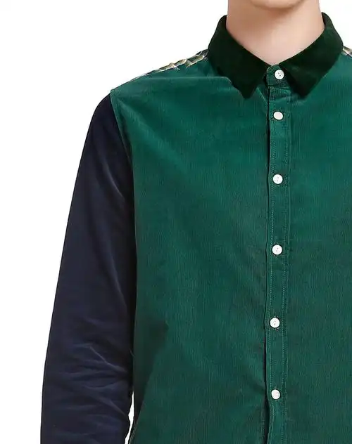 藏青/绿色酷感潮流长袖衬衫