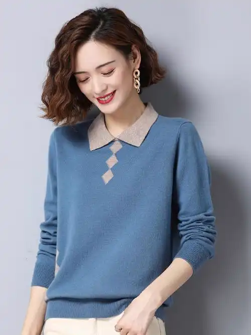秋冬新款羊毛衫女士毛衣短款娃娃领减龄洋气宽松外穿针织打底上衣