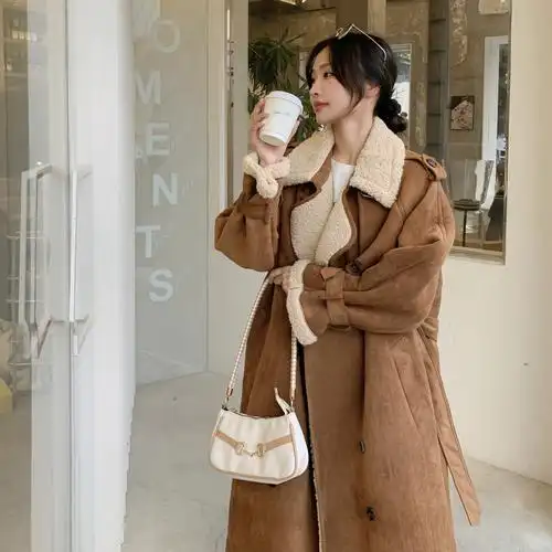 实拍皮毛一体羊羔毛棉衣棉服外套女冬季2022年加绒加厚麂皮绒棉袄